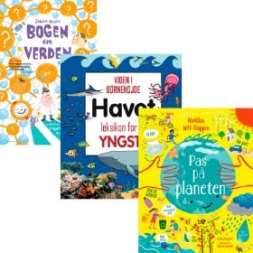 'Bogen om verden' af Johan Olsen, 'Havet - Leksikon for de yngste' og 'Pas på planeten' af Katie Daynes (3)