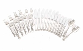 Georg Jensen: Double fluted sterling silver cutlery with 24 pieces.