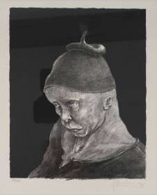 Michael Kvium: 'Shithead'. lithograph in black and white