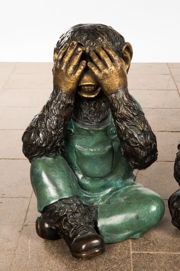 Skulpturer/figurer, de 3 vise aber, 'Ikke høre, ikke se, ikke tale'-aberne, bronze (3)