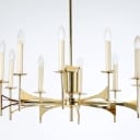 Gaetano Sciolari? or his manner: A pair of 10-armed chandeliers with brass frames. Mont. for electricity. Approx. 1970.