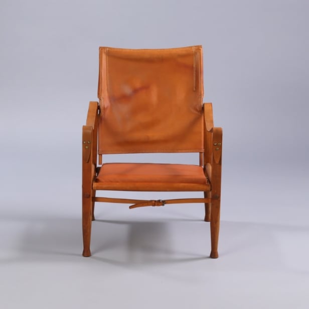 Kaare Klint. Safari chair with seat cushion in cognac leather.