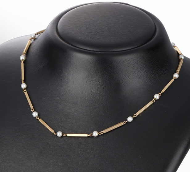 Collier i 14 kt. guld med perler