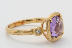 Ring med ametyst og brillanter, 14 kt. guld, str. 56