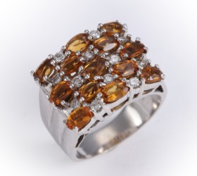 Citrine and diamond ring in 14 kt. white gold