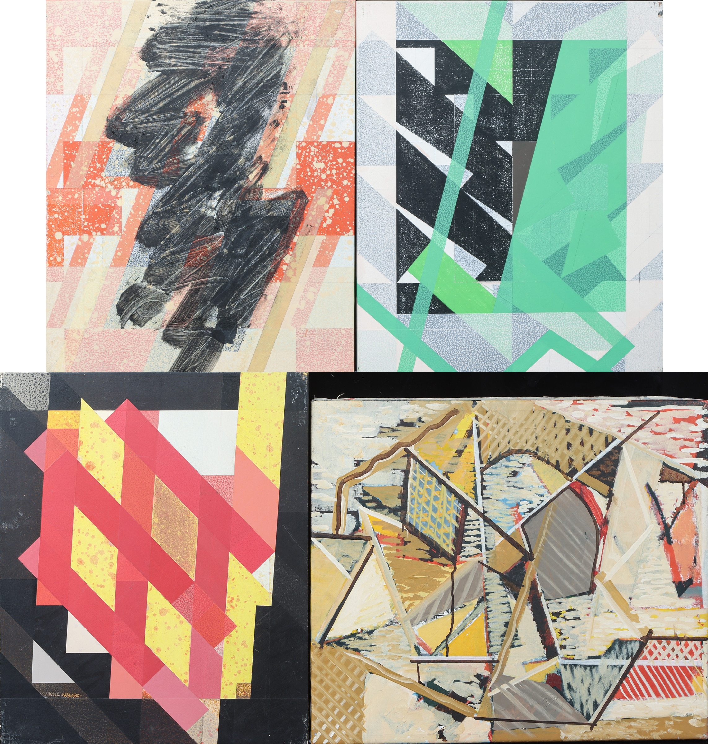 Søren Rosberg. Four compositions. Mixed media, oil on canvas. (4)