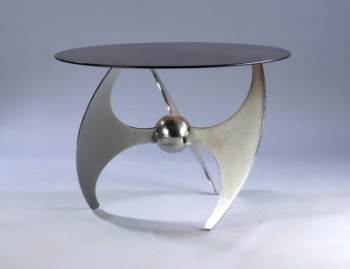 Luciano Campanini. Propeller sofa/spisebord i glas og forkromet stål fra 70erne