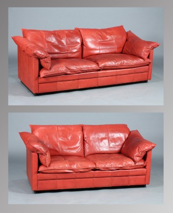 Skalma. Overpolstret sofasæt af rødt læder (2)