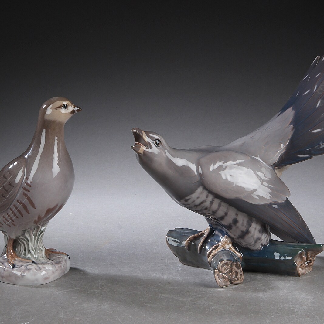 Bing og Grøndahl. Agerhøne og Gøg, to figurer af porcelæn (2) | Lauritz.com