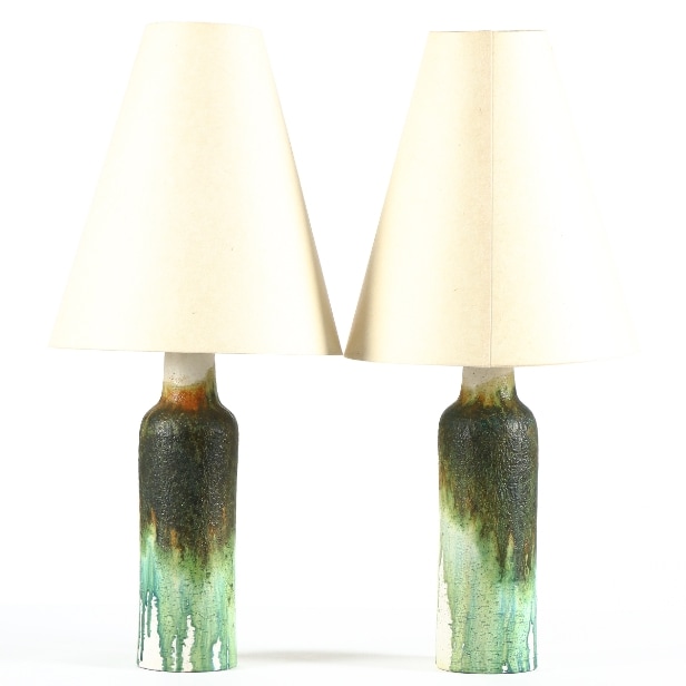 Marcello Fantoni. Pair of table lamps in glazed stoneware. 2nd half of the 20th century. (2)
