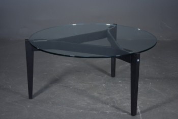 Hans J. Wegner, rundt sofabord med glasplade, sort stel, model GE465