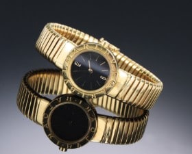 Bvlgari 'BB23GL'. Dameur i 18 kt. guld med sort skive, 1990'erne