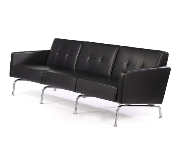 Johannes Foersom & Peter Hjort-Lorenzen. Three-seater sofa, black leather, model EJ 60/3
