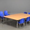 3 borde af stål/bøg og 18 stole i formstøbt plast (21)