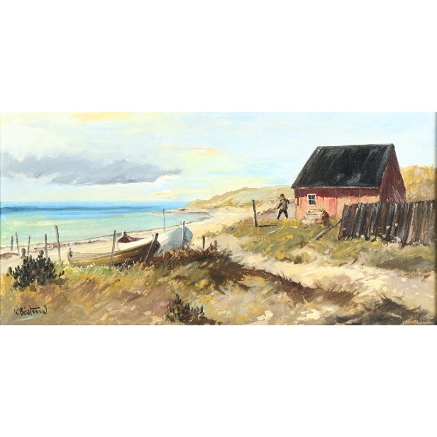 Knud Bøstrup. Beach motif with boats & house. (cd)
