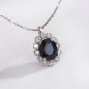 Sapphire and diamond rosette pendant and Venetian chain in 18 kt. white gold