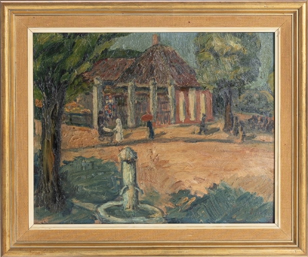 Ubekendt kunstner (J. Ald.): Parti fra Frederiksberg Have, olie på malerpap, ca. 1900