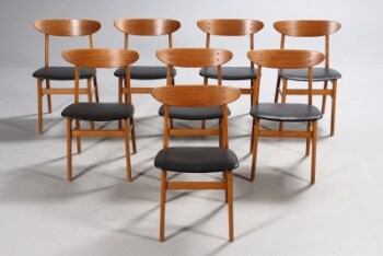 Farstrup møbelfabrik. Otte spisestole, teaktræ/bøgetræ, model 210 (8)