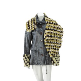 6876 - Copenhagen Fur. Jacket in metallic fabric with mink appliqués. str. 40