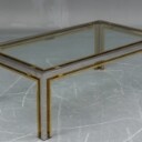 Sofabord af forkromet stål samt messing, bordplade af glas 