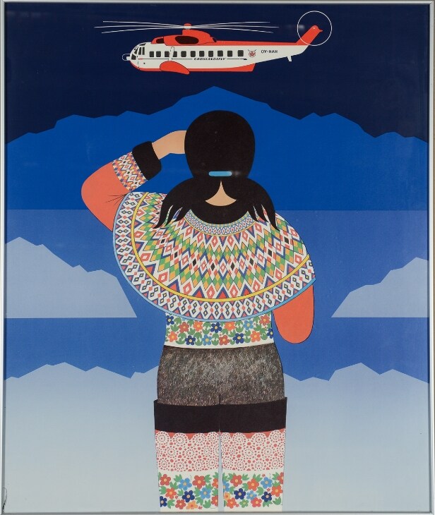 Poul Andersen. Grønlandsfly København/Narsarsuaq samt tre diverse plakanter med motiver fra Grønland. (4).