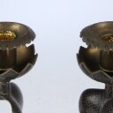 A pair of vintage cobra candlesticks in brass and enamel work (2)
