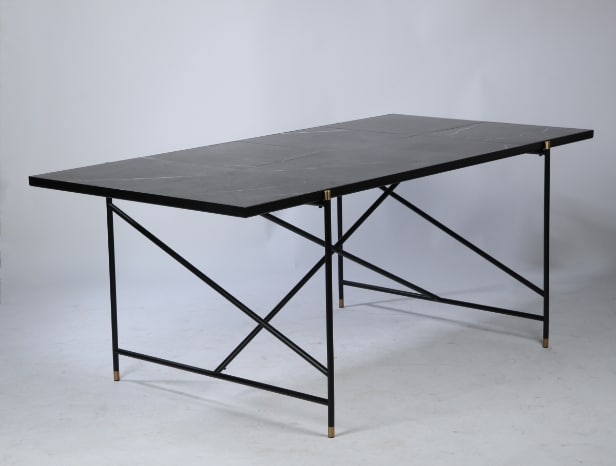 135. Emil Thorup for Handvärk. Dining table model 185, steel, brass and black marble