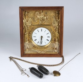 Schwarzwald wall clock with soldier motif, c. 1870