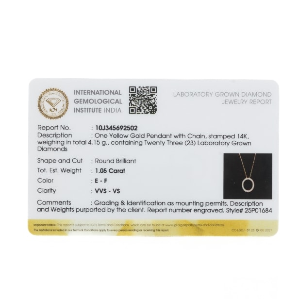 Lab grown diamantvedhæng af 14 kt. guld med kæde, i alt 1.05 ct. (2)