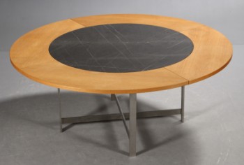 Jørgen Høj. Spisebord, gråt marmor, børstet stål, m. udvidelsesplader