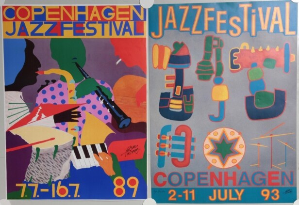 Bent Karl Jacobsen, Erik Rasmussen og Egon Fischer. Tre plakater for 'Copenhagen Jazz Festival', offsettryk, 1989, 1990 og 1993 