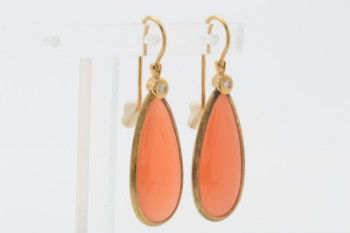 Kranz & Ziegler Couture, par ørelokker med orange månesten og brillant, 14 kt. guld