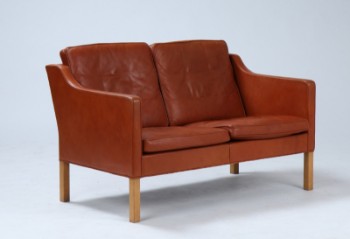 Børge Mogensen. To-pers. sofa, model 2422. Original betrukket med cognacfarvet læder