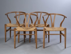 Hans J. Wegner. Fire Y-stole, model CH24, egetræ. (4)