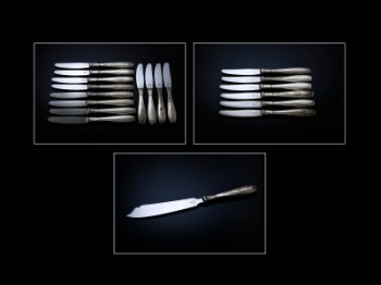 Horsens Sølvvarefabrik. Rex, knive og lagkagekniv med skafter af sølv (19)