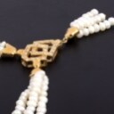 Italian three-row freshwater pearl necklace with diamond pendant and 18 kt. gold clasp