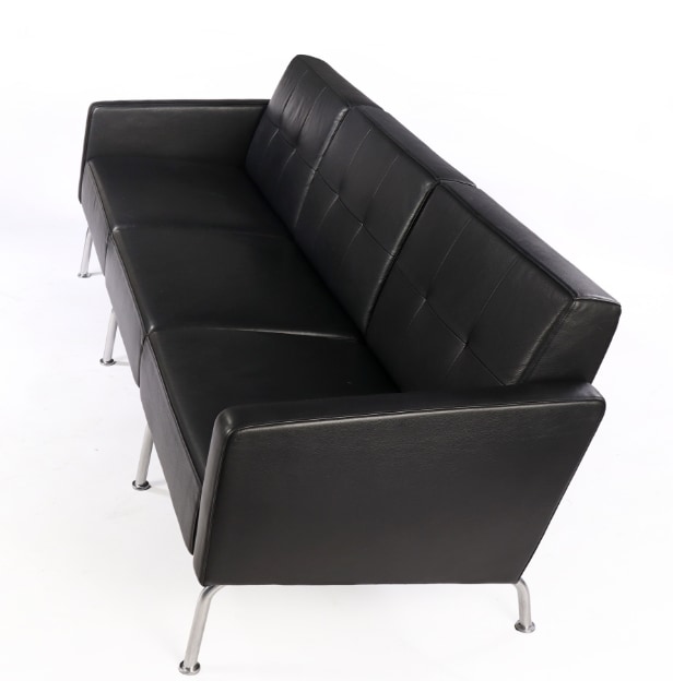 Johannes Foersom & Peter Hjort-Lorenzen. Three-seater sofa, black leather, model EJ 60/3