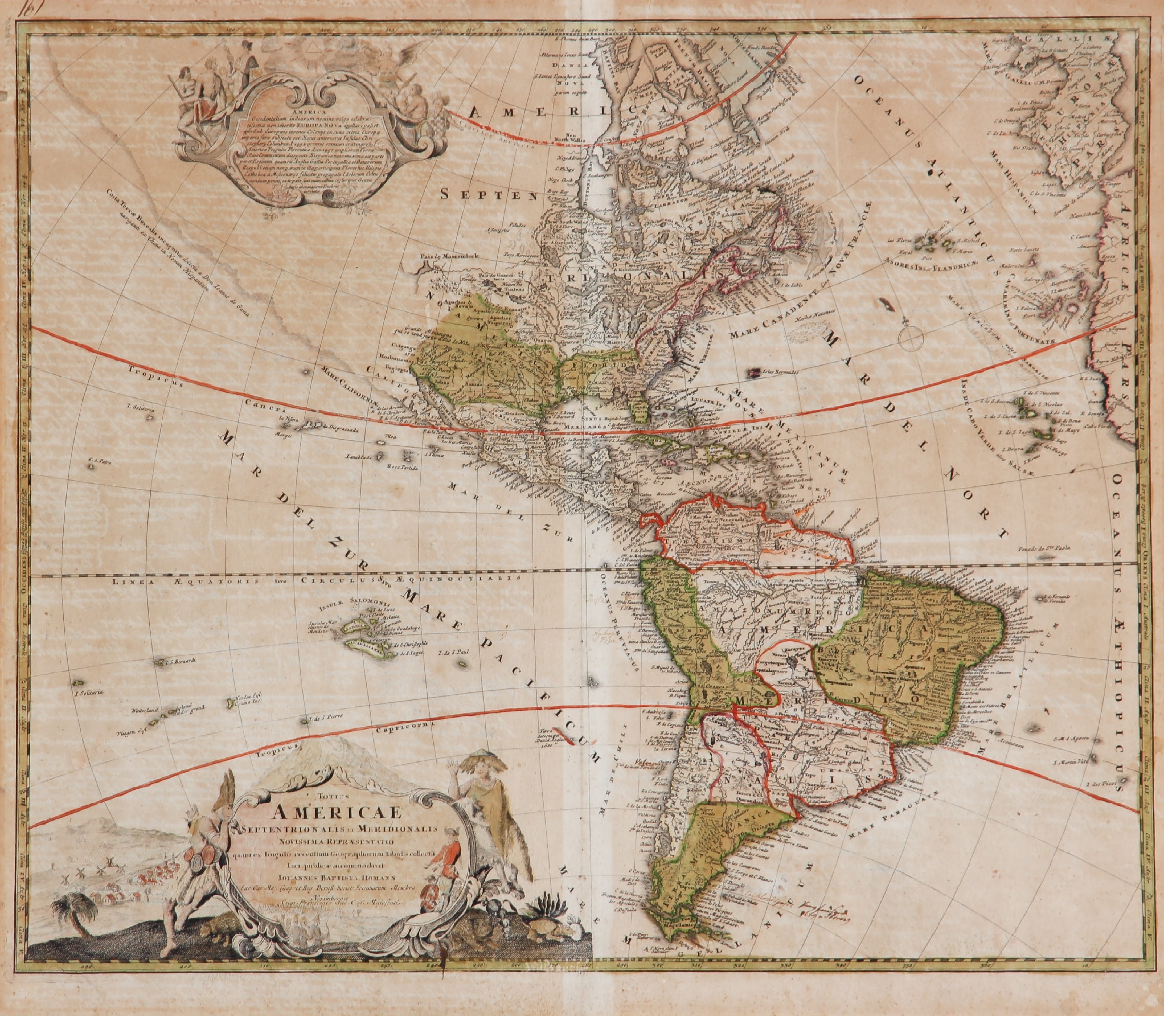 Johannes Baptista Homann. Early Map of America, 'Totius Americae', c. 1720