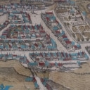 Prospectus of Kolding with Koldinghus. Original colored copper engraving.