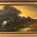 Ubekendt kunstner. Hesterytter krydser et vadested, 19 årh.