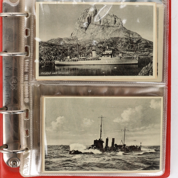 LOT 95. POSTCARDS. SHIPS. Interesting collection in 2 postcard albums.