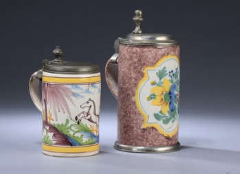 To nordtyske lågkrus af glaseret fajance og tin, 1800-tallet (2)