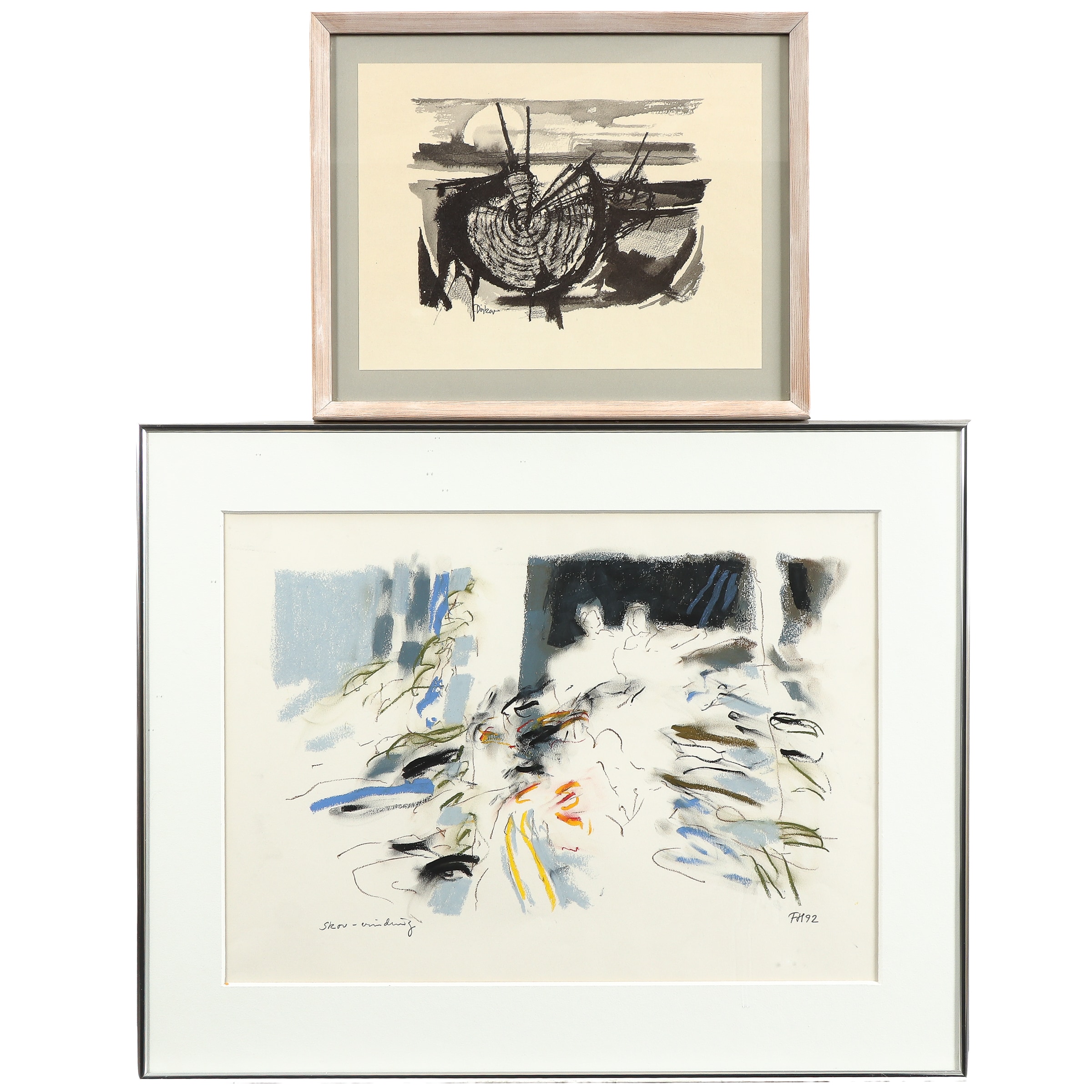 Frank Hammershøj & Finn Dirkov. 'Forest - Winding' & composition, framed. (2)