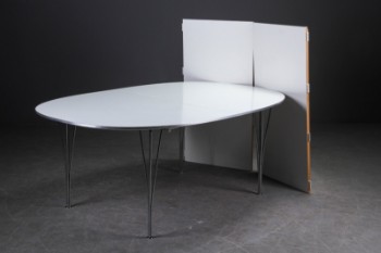 Piet Hein & Bruno Mathsson. Super-Elliptical dining table with white laminate