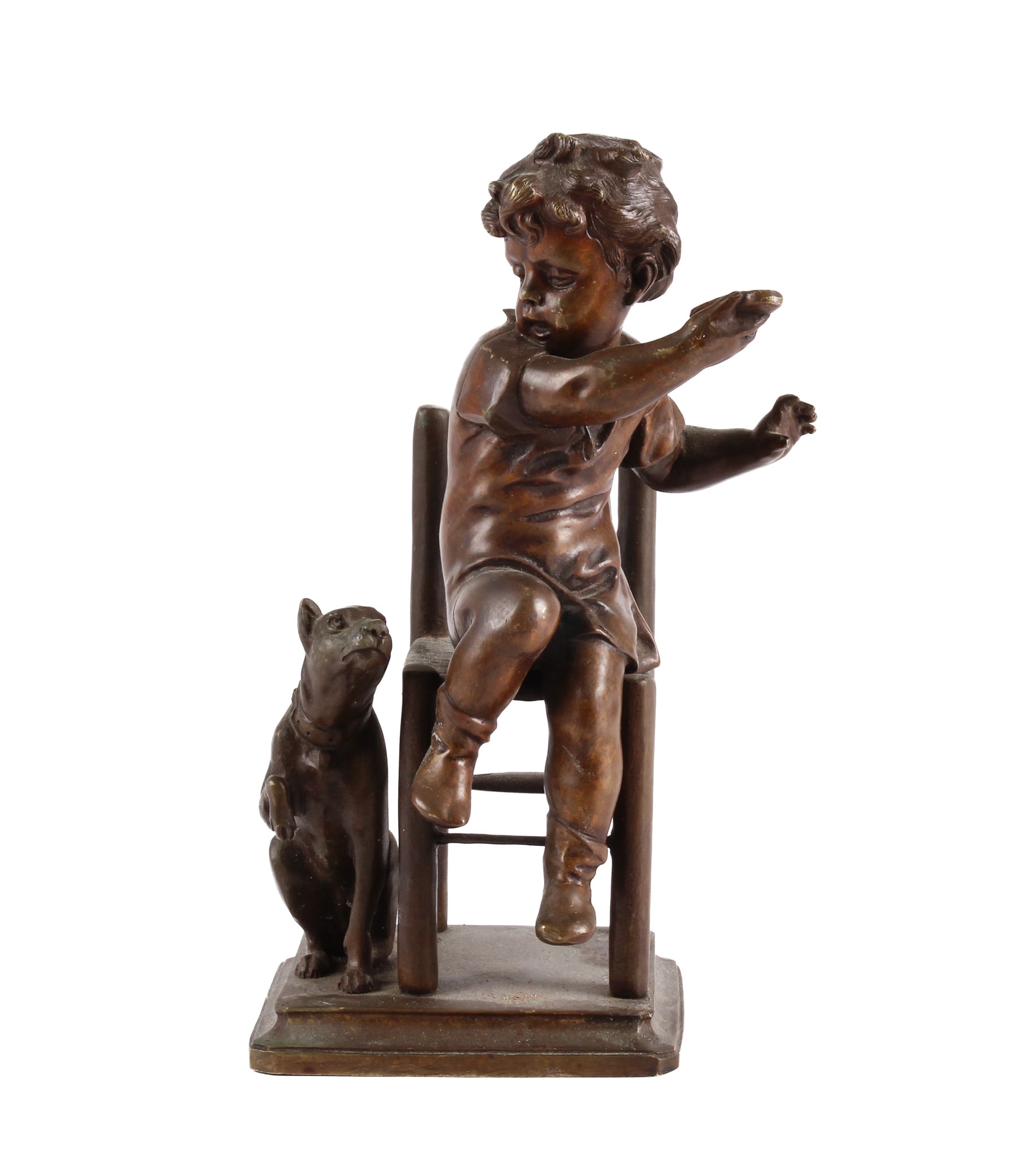 Bronze sculpture. Boy with dog