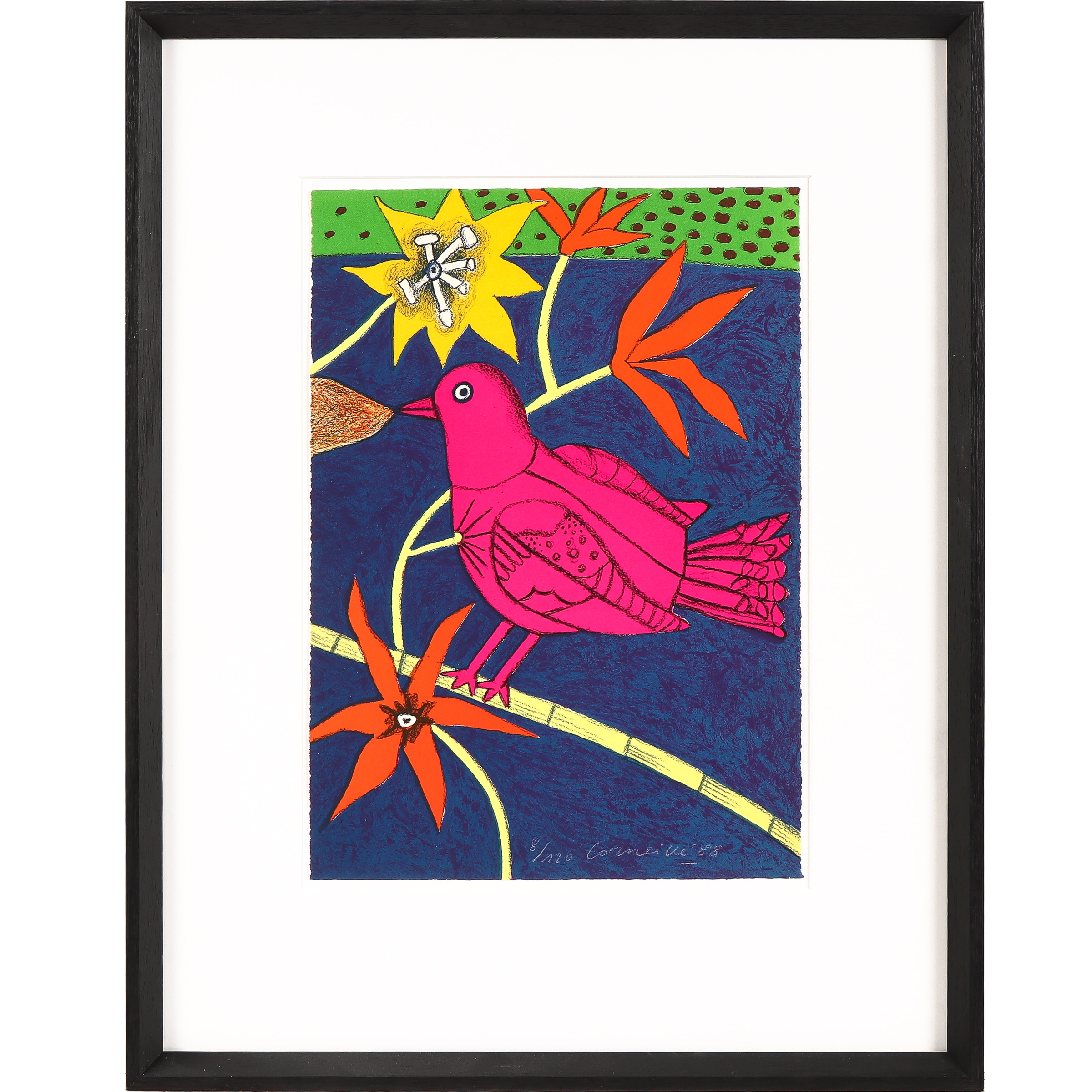 Corneille. Framed color lithograph from the series 'Le Rossignol'/ The Nightingale.