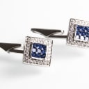 Pair of white gold cufflinks with diamonds and sapphires (2)