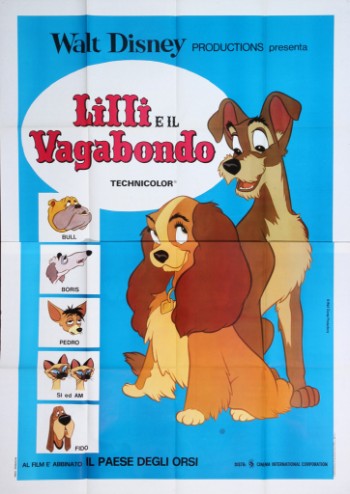 Stor, italiensk plakat for Disneys Lady og Vagabonden, i to dele (2)