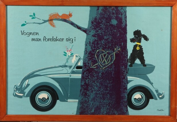 Donald Brun. VW vognen man forelsker sig i. Vintage plakat. 
