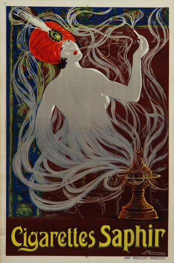 Stephano. Fransk reklameplakat, Cigarettes Saphir, ca. 1910erne